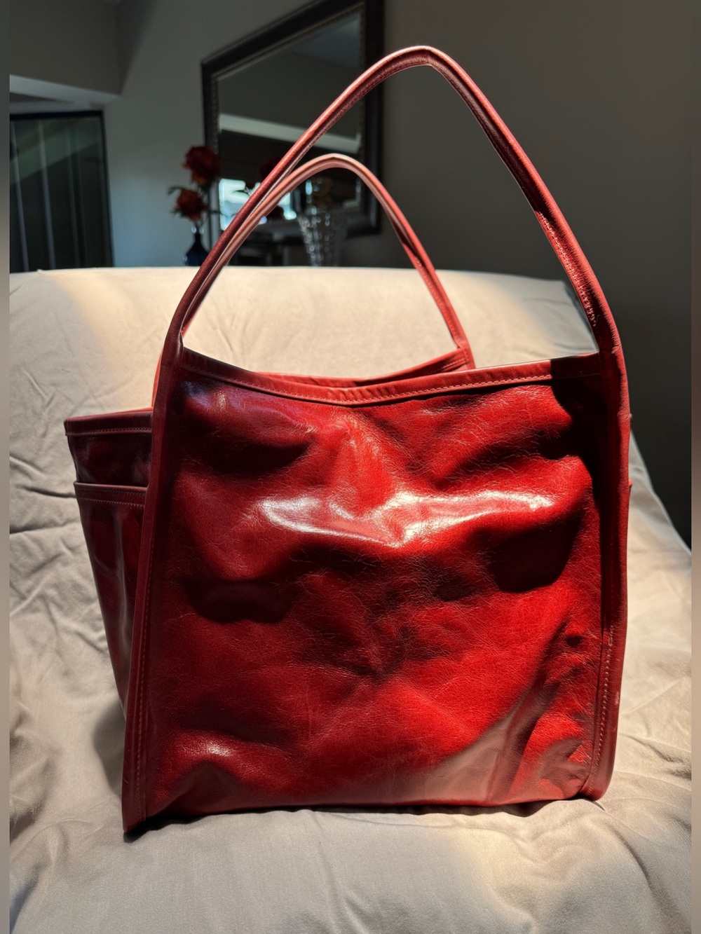 Rough & Tumble’s Sleek Nectar Berry Red Leather LORNA Tote Bag for Women
